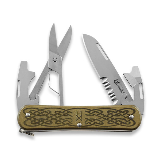 Midgards-Messer Vulpis Brass with Nordic Pattern folding knife