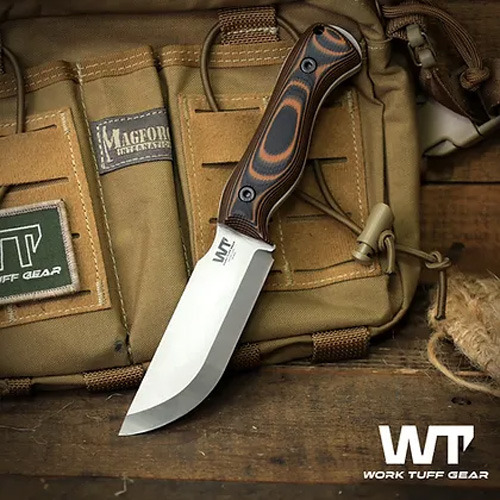 Nůž Work Tuff Gear Nomad Bushcrafter K329, scandi, stonewashed, tiger camo G10, white liner