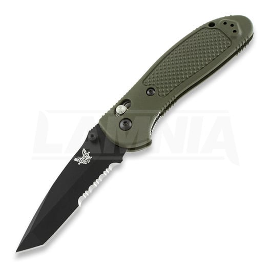 Benchmade Griptilian 折り畳みナイフ, tanto, 黒, 緑, 鋸歯状 553SBKOD