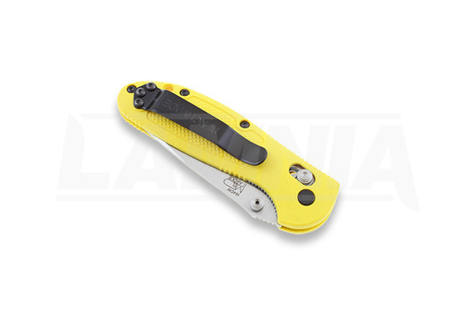 Nóż składany Benchmade Mini-Griptilian, kołek, żółta, ząbkowane ostrze 556S-YEL