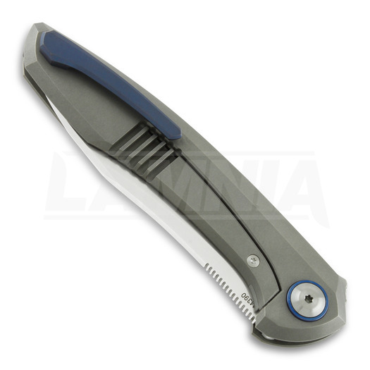 Cheburkov Russkiy M390 foldekniv, blue pivot collar