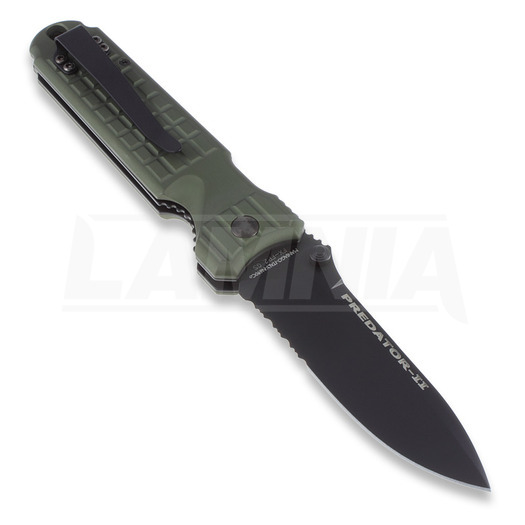 Nóż składany Fox Knives Predator II, oliwkowa, ząbkowane ostrze FX-FP2GS