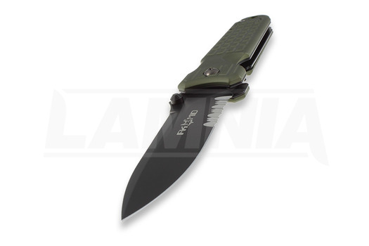 Zavírací nůž Fox Knives Predator II, zelená, zoubkovaný FX-FP2GS