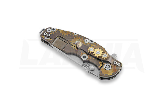 Hinderer Jurassic Spearpoint összecsukható kés, stonewash bronze, Gear Theme black