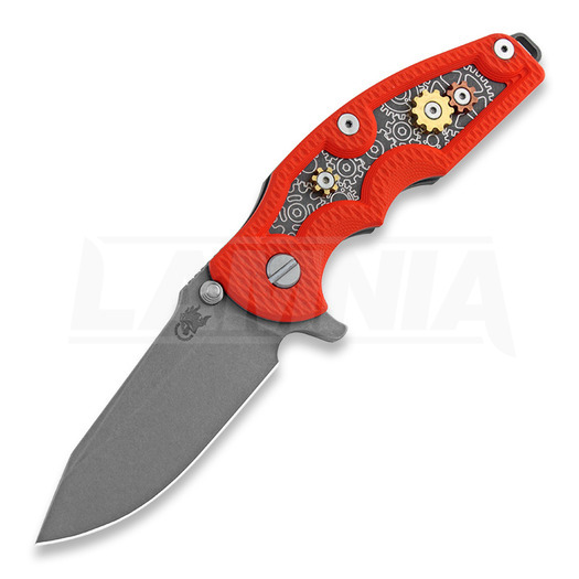 Hinderer Jurassic Spearpoint összecsukható kés, working finish, Gear Theme orange