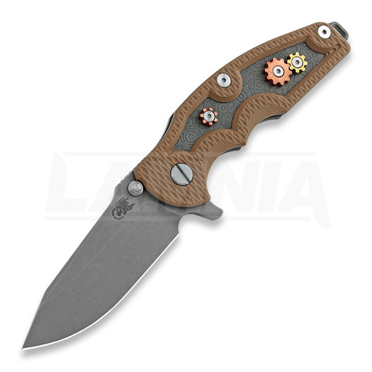 Hinderer Jurassic Spearpoint összecsukható kés, working finish, Gear Theme coyote