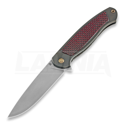 Cheburkov Scout M390 Titanium 折り畳みナイフ, Red Carbon Fibre Inlay