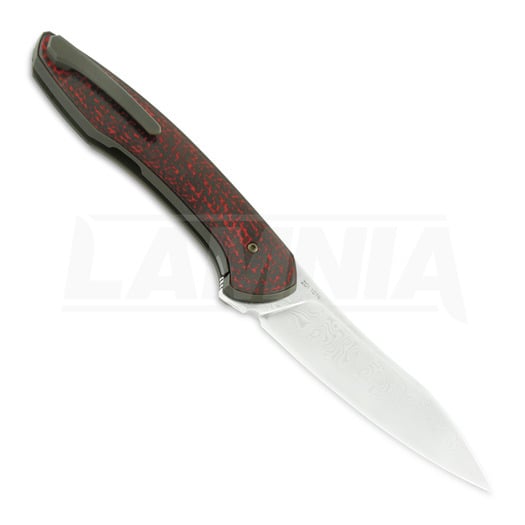 Nóż składany Cheburkov Russkiy Damascus, red-black carbon fibre