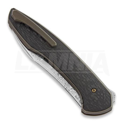 Cheburkov Russkiy Damascus fällkniv, black carbon fibre