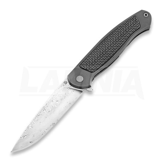 Briceag Cheburkov Scout Damascus Titanium, Black Carbon Fibre Inlay