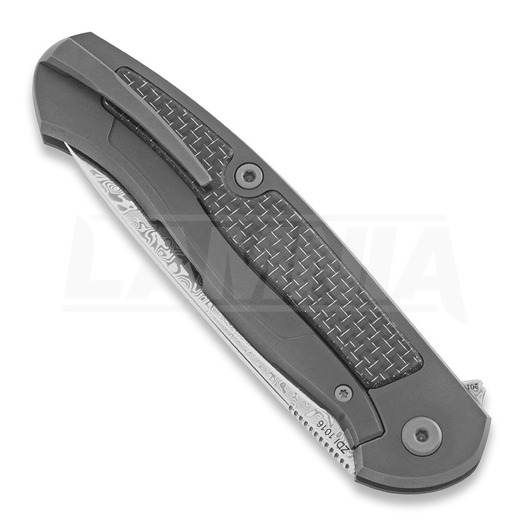 Cheburkov Scout Damascus Titanium sklopivi nož, Black Carbon Fibre Inlay