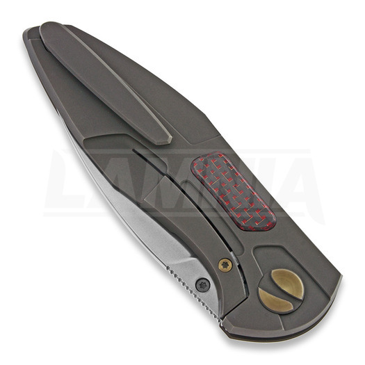 Cheburkov Tukan M390 Bronze Titanium foldekniv, Red Carbon Fibre Inlays