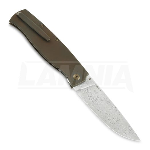 Cheburkov Strizh large Damascus Bronze Titanium foldekniv