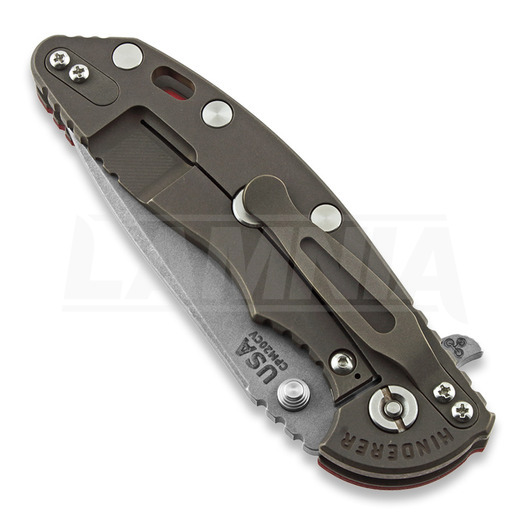 Hinderer XM-18 3.5 Tri-Way Spearpoint fällkniv, battle bronze, röd