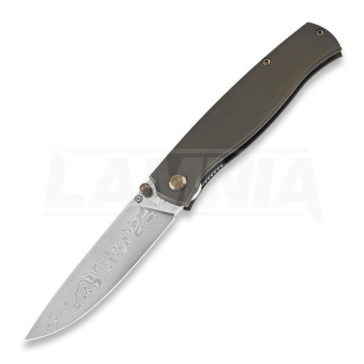 Cheburkov Strizh small Damascus foldekniv, Bronze Titanium