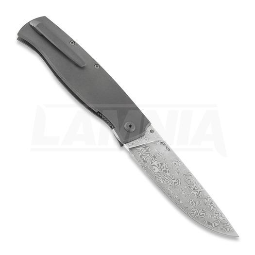 Cheburkov Strizh large Damascus foldekniv, Titanium, Marbled Carbon Inlay