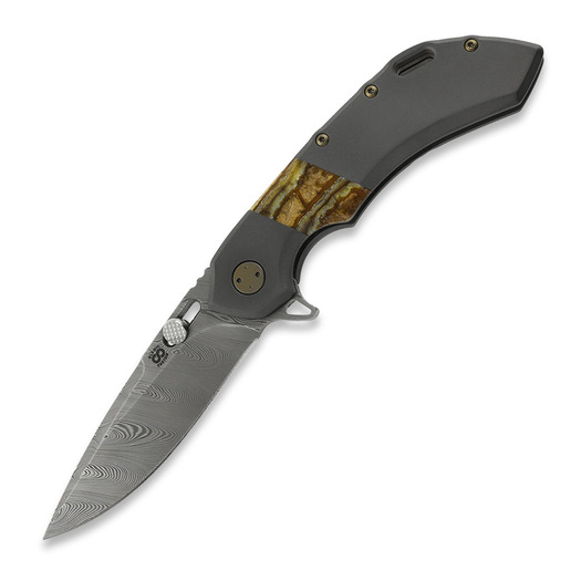 Olamic Cutlery Wayfarer 247 Damasteel Purist, Dark Blast Titanium