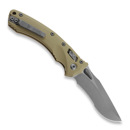 Microtech Amphibian Apocalyptic Partial Serrated, Fluted G10 Tan 137RL-11APFLGTTA