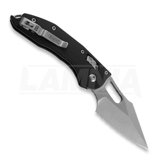 Microtech Stitch Stonewashed Full Serrated, Fluted G10 Black 169RL-12FLGTBK